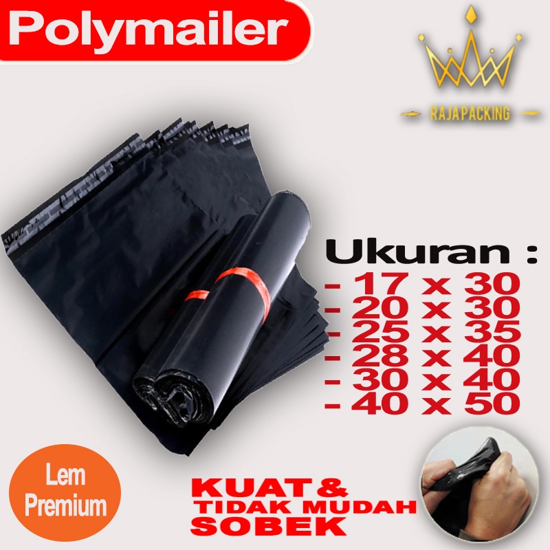 POLYMAILER | Plastik Packing | Polymailer Lem Permanent | ISI ±50 Hitam &amp; Silver Glossy