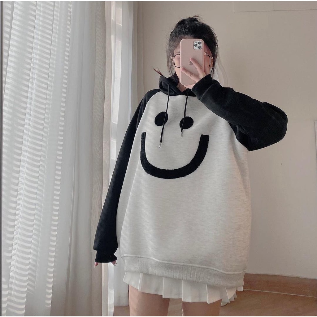 Sweater Hoodie REGLAN SMILE Wanita Korean Style - Sweater Hoodie Oversize