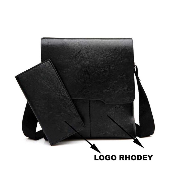 Tas Selempang Kulit Pria Sling Bag Jeep rhodey Buluo hitam + pouch