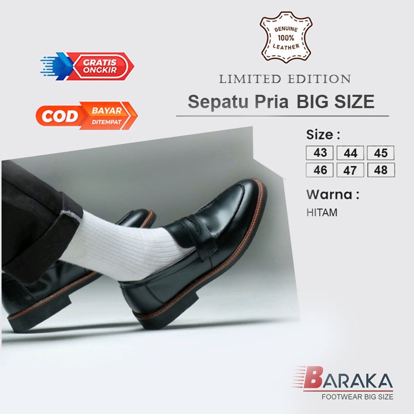 Sepatu Formal Pria Loafers Kulit hitam BIG SIZE 43-44-45-46-47-48 Sepatu Slip on Pantofel Ukuran BESAR JUMBO cowok trendy