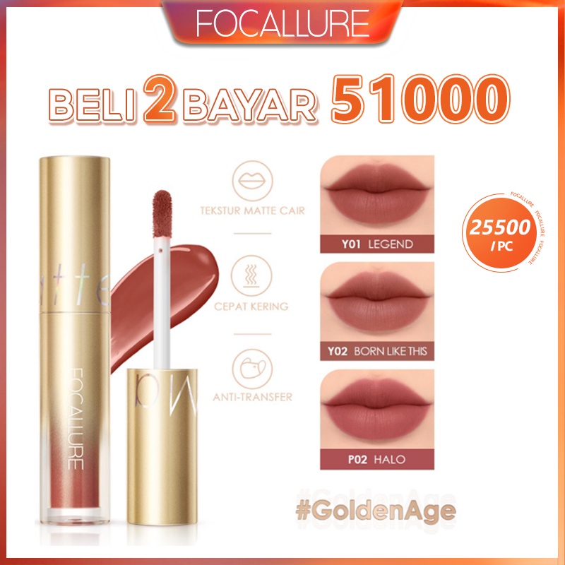 Focallure Matte Liquid Lipstick tahan air Glorious Lipstik #GoldenAge