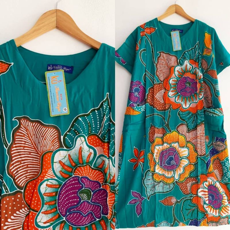 Terbaru Daster batik Kencana Ungu Original Label biru 25 Kerah oblong Tanpa kancing Ld 118 Cm Motif 