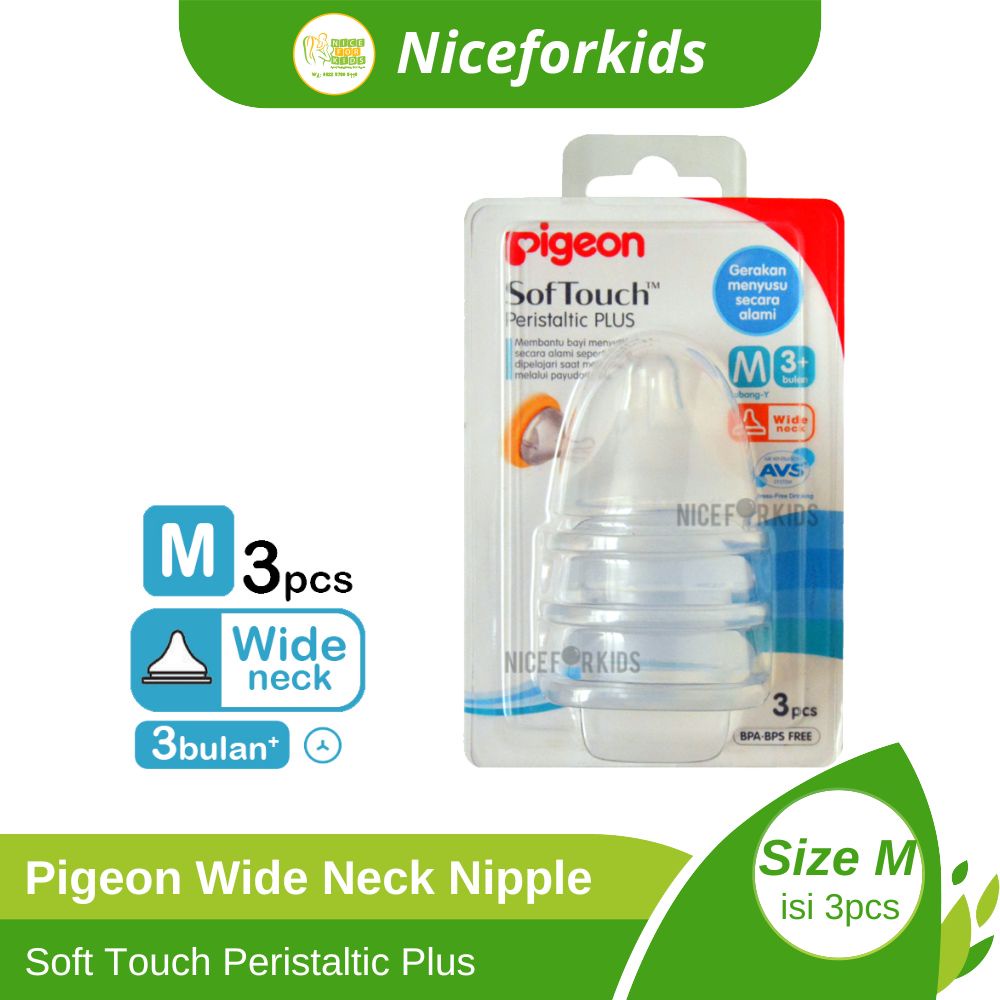 Pigeon Wide Neck Nipple Soft Touch Peristaltic Plus isi 3pcs / Dot Botol Susu Wide Neck