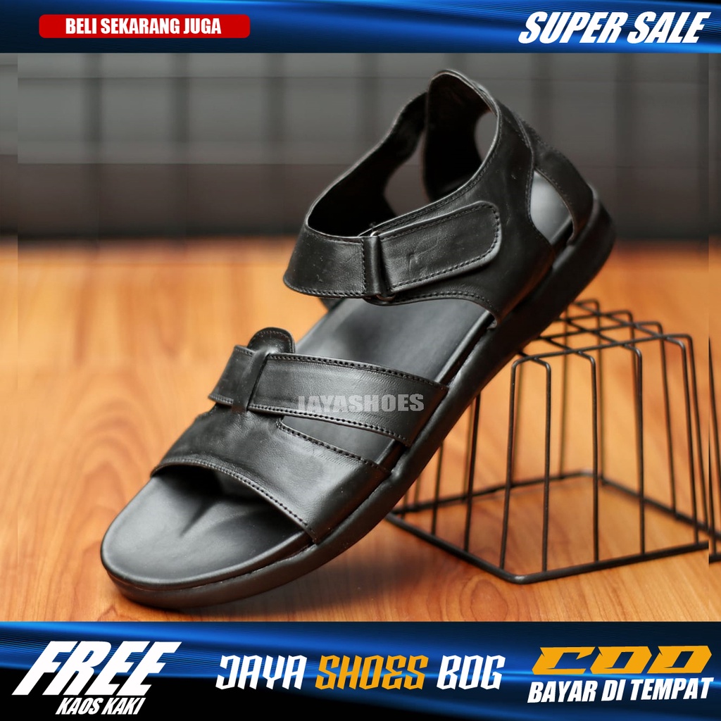 NEIL Sendal Pria Dewasa Kulit Asli Casual Original Sandal Cowok Hitam Kekinian