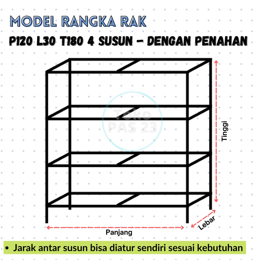 TOKO PAS 23 | RAK SIKU LUBANG 4 SUSUN/ TINGKAT UKURAN P120 L30 T180 (cm) BESI SIKU LUBANG