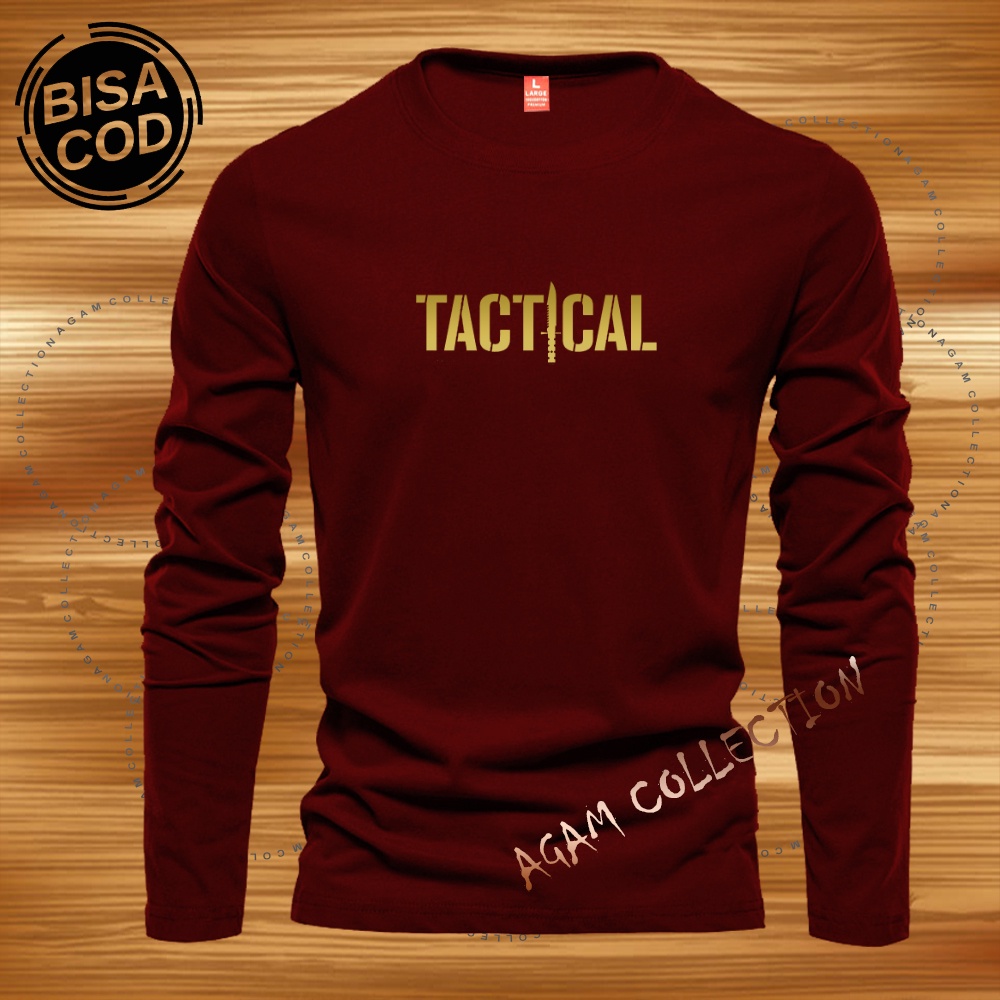 Agam Collection Baju Kaos Distro Tactical Text Gold Lengan Panjang Premium Quality Kaos Pria Keren Kaos Cewek/Cowok