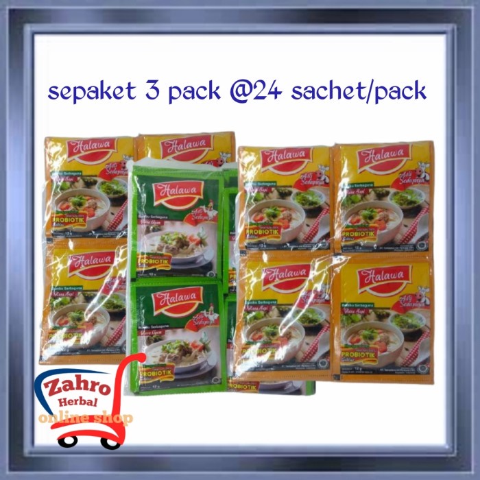 

Paket 3 pack HALAWA kaldu probiotik rasa ayam atau sapi