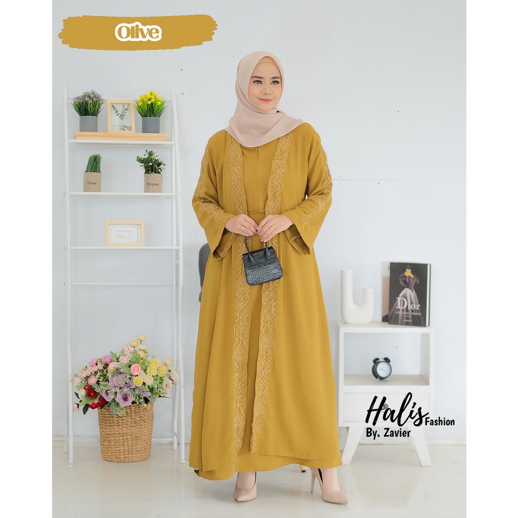 GAMIS CRINGKLE BORDIR ROMPI HALIS LEBARAN OOTD STYLE SYARI MODEL TERBARU