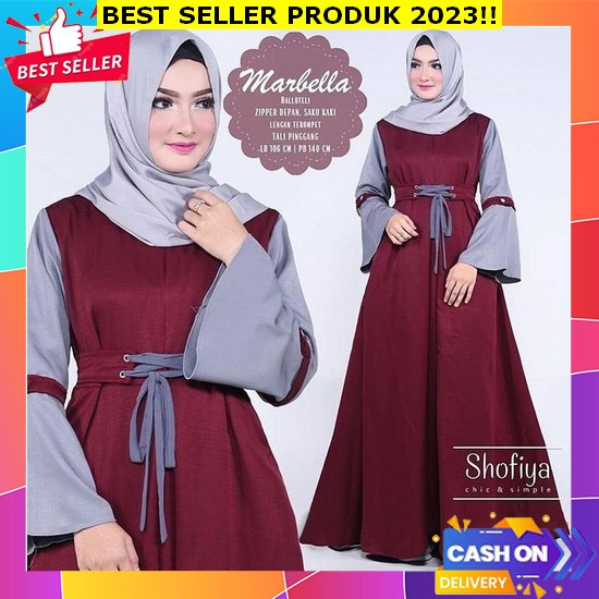 Dress Korean Style Muslim - Riri Polkadot Dress Monalisa Full Motif Kancing Depan Lengan Balon ' Baj