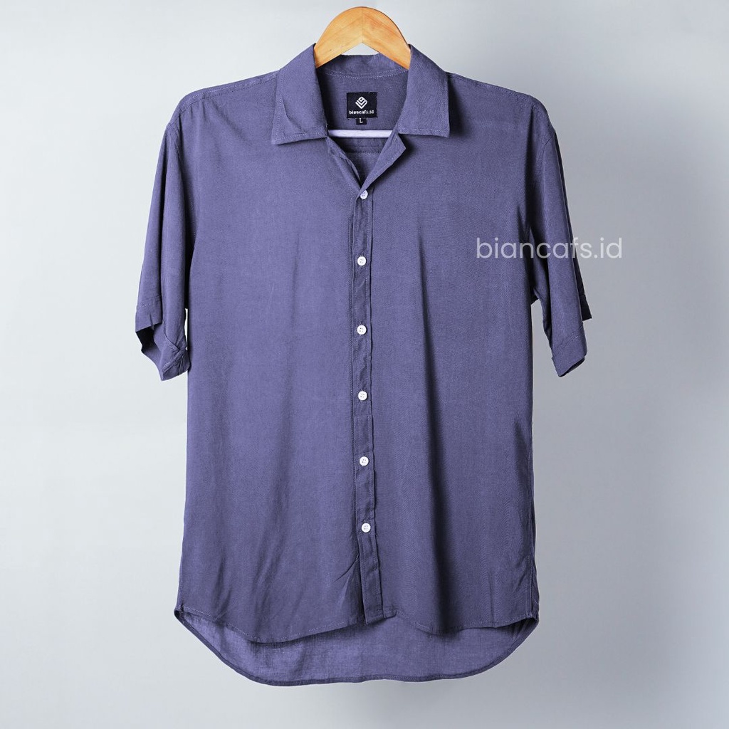 Kemeja Rayon Ubay | Abu Gelap - Baju Kemeja Pria Lengan Pendek V neck Kokoh Dewasa Modern Original