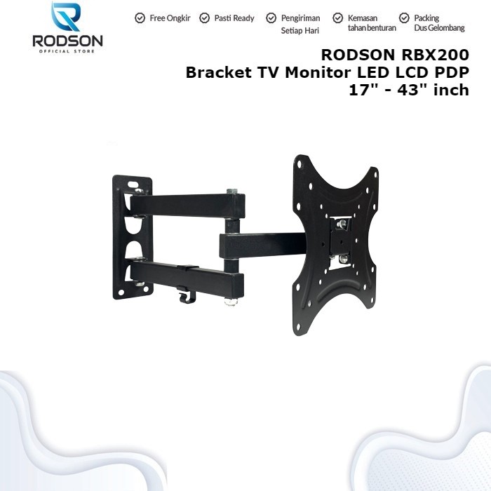 Rodson Bracket Tv Monitor Led Lcd Pdp Rbx200 17" - 43" Inch Breket Dinding Flat Panel Tv Wall Mount