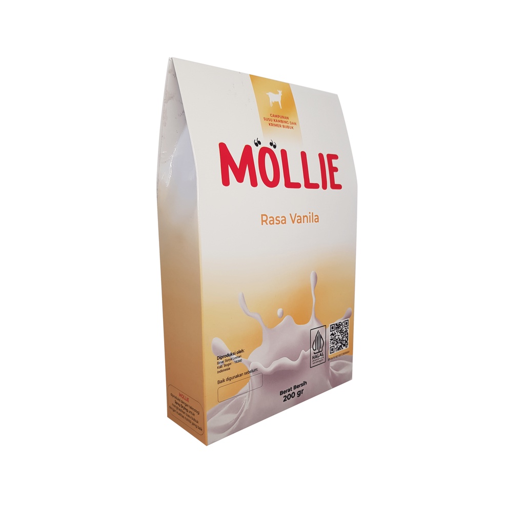 

Susu Kambing Bubuk Premium Mollie, Tinggi Protein dibuat dengan Teknologi Spray Drying, Cocok Untuk Diminum oleh Ibu, Ayah, Anak (>1 thn), Kakek & Nenek, Dikemas Ekslusif 200 gram, Varian Original, Vanila, Coklat Hazelnut