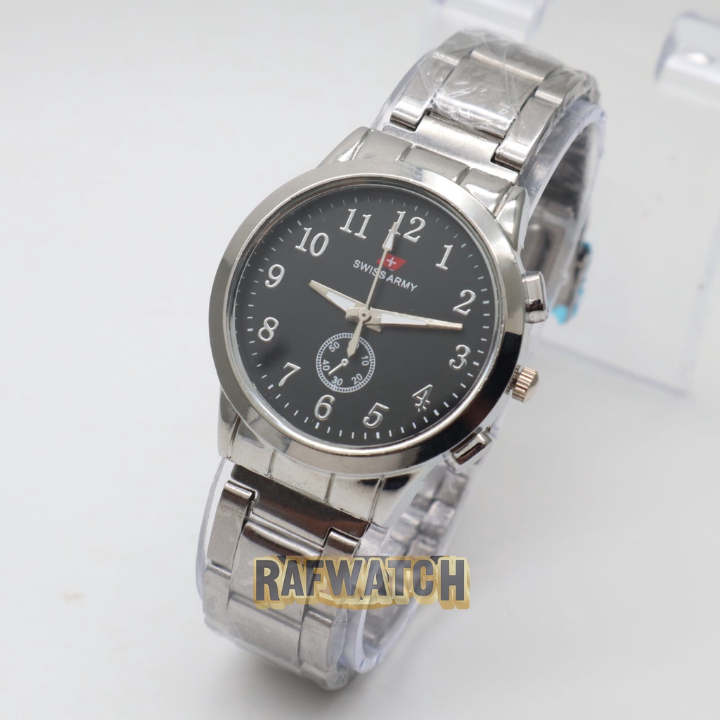 Jam Tangan Pasangan Pria Wanita Analog Casual Rantai Stainless Silver Hitam RPA5