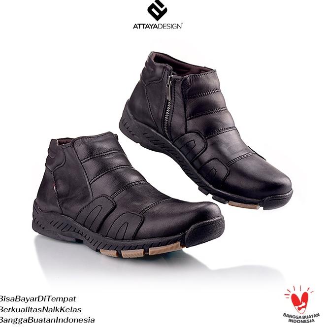 SIAP KIRIM Attaya Design Sepatu Pria Dewasa Boots Casual Semata Kaki Kulit Asli Original Zip Resleti