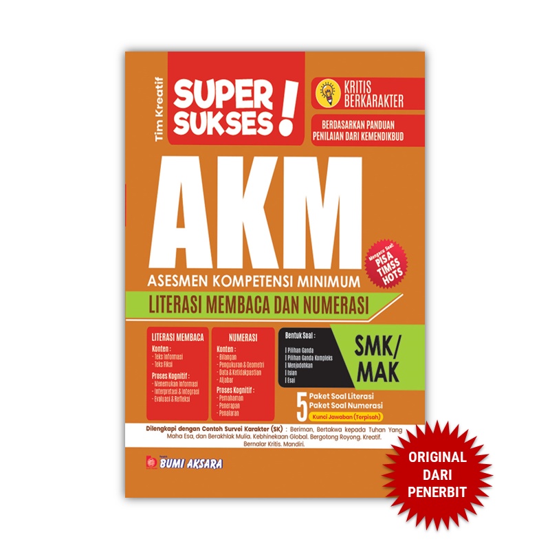 Buku Super Sukses AKM SMK MK - Literasi Membaca dan Numerasi Bumi Aksara