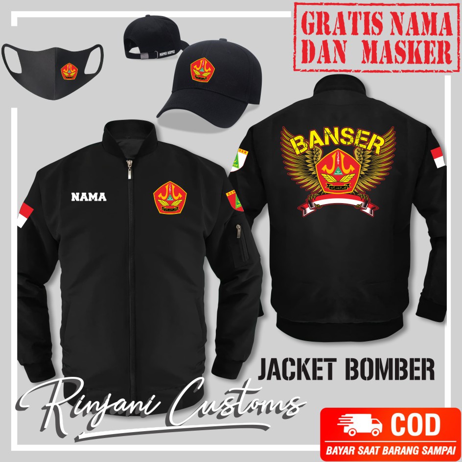 JAKET BOMBER BANSER GRATIS NAMA DAN MASKER - JAKET ANTI AIR BARISAN ANSOR SERBAGUNA
