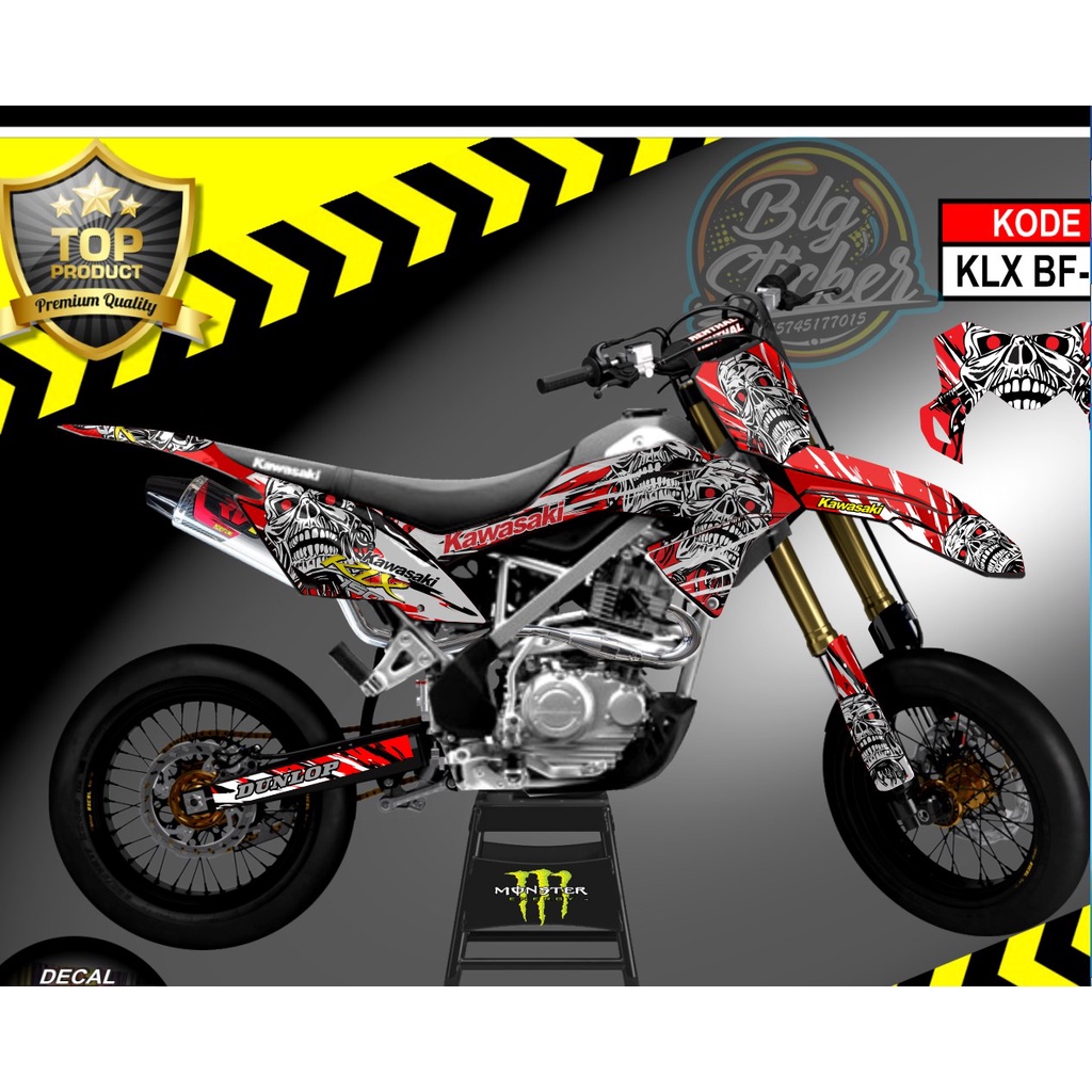 STIKER MOTOR KLX 150 BF MERAH MOTIF TENGKORAK
