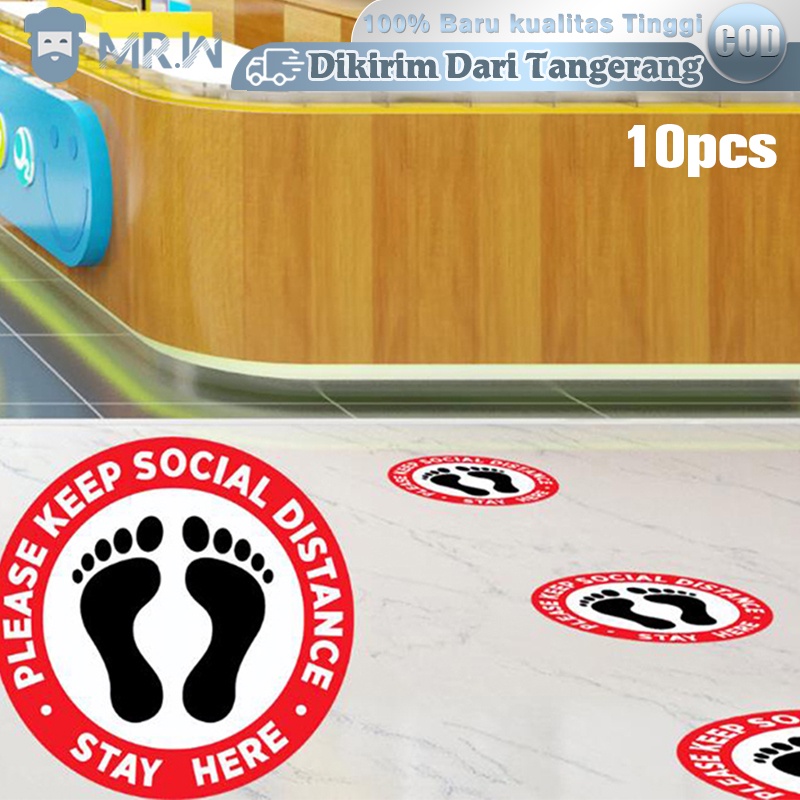

10pcs 24cm Stiker Jaga Jarak Social Distancing Waterproof Bundar Gambar Kaki Berdiri Di Sini Untuk Social Distancing