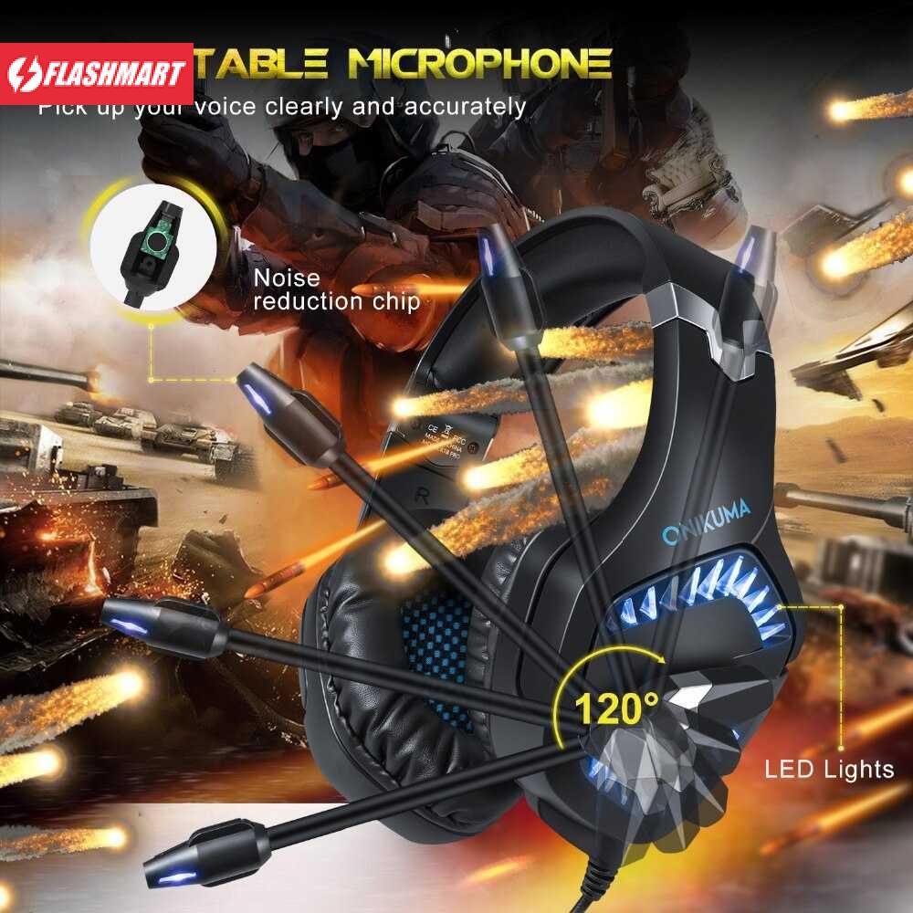 Flashmart ONIKUMA Hunterspider Gaming Headset Super Bass LED with Mic - K1B Pro