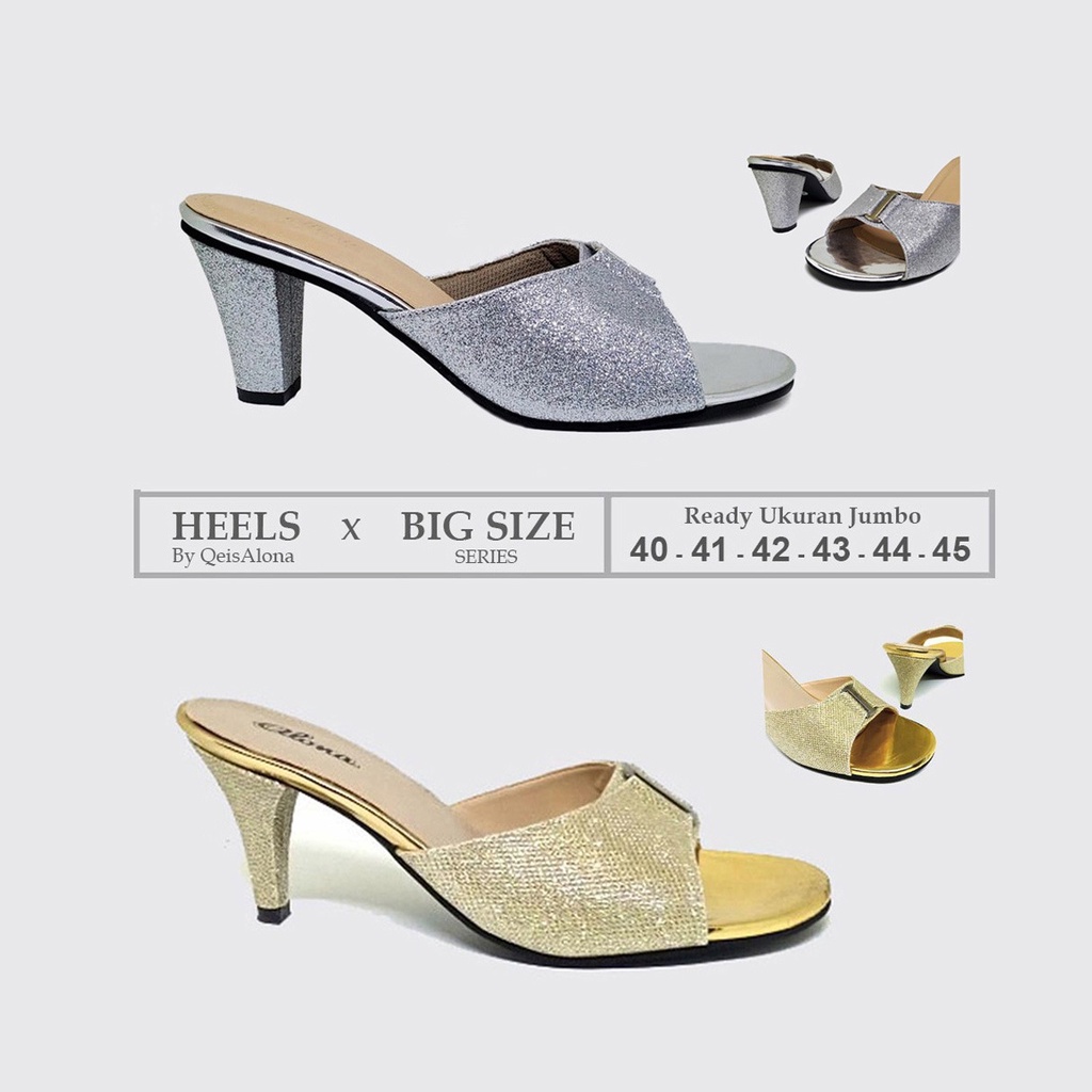 CARROLINE SILVER GOLD HEELS PREMIUM | Sandal Wanita Pesta Ukuran Jumbo Golden High Big Size 40-45