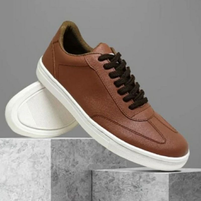 JOMI Sepatu Casual Pria Men-707 Sneaker Sepatu Kasual Kulit Cowok 39.44 Brown Low Cut