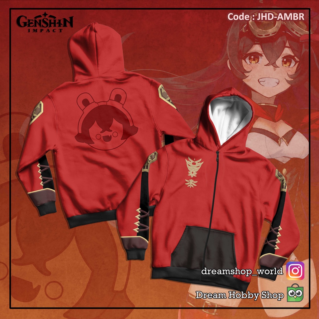 Jacket Zipper Hoodie Anime Game Amber Genshin Impact