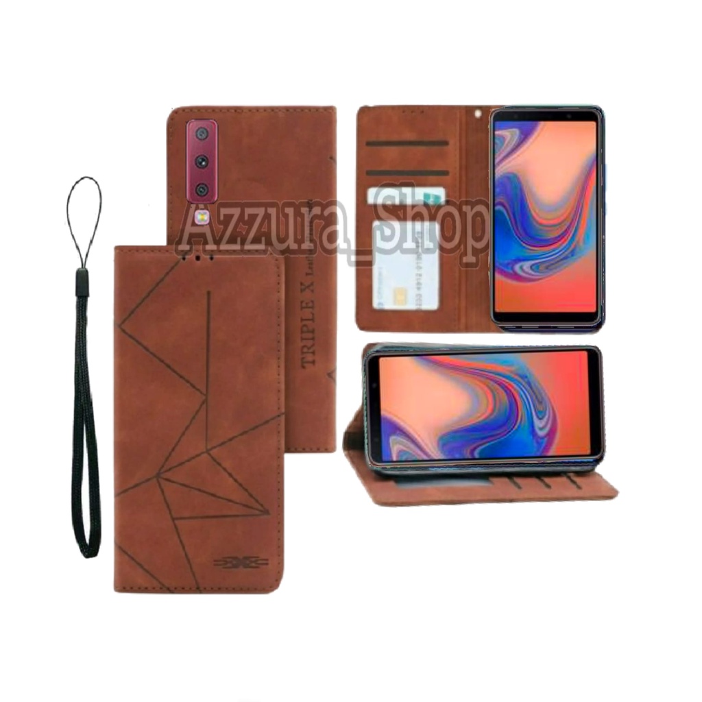 Case Flip Magnet For Samsung Galaxy A7 2018 / A750  Case Dompet Flip Cover Leathdr Premium Casing HP