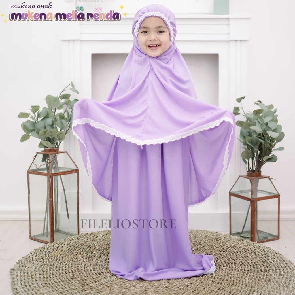 Mukena Anak Melia Renda Polos (Gratis Tas) / Mukena Anak Usia 3-5 Tahun Perlengkapan Sholat Anak Perempuan