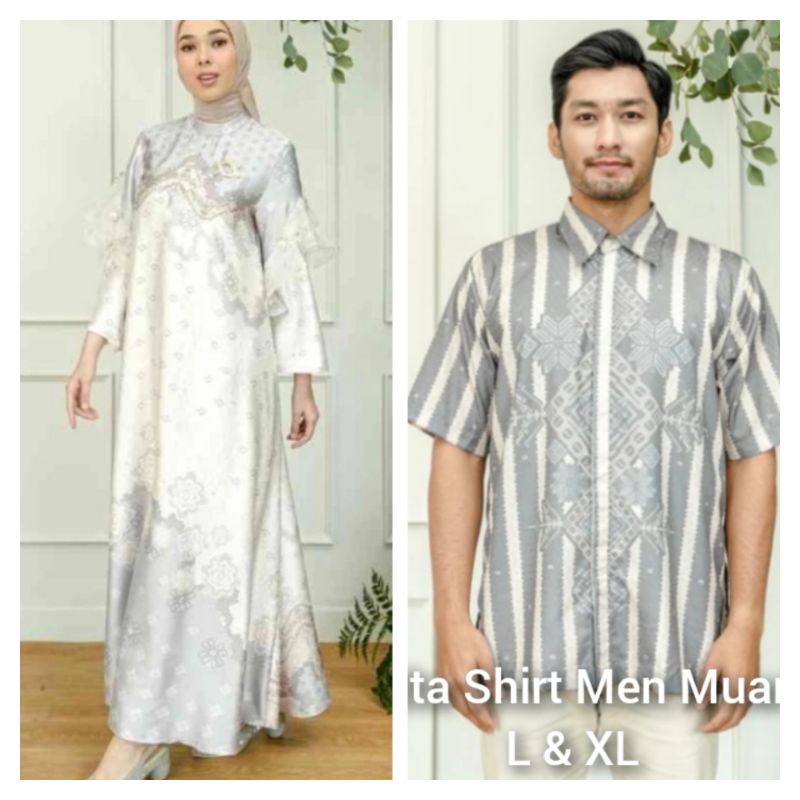 Ready Couple Set Malya Dress With Embellishment + Shirt Men in Muara Wearing Klamby