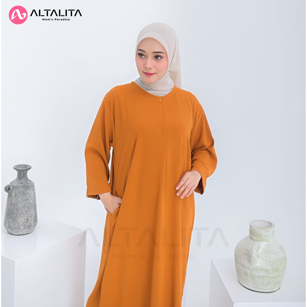 Altalita - Daster Gamis Polos Semata Kaki Cringkle Airflow Lengan Tangan 3/4 Panjang Busui Jumbo LD 120