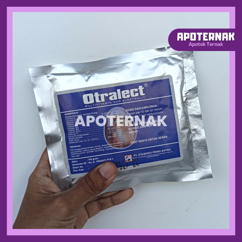 OTRALECT 100 gr | Multivitamin Elektrolit Untuk Ayam Stress Akibat Perubahan Cuaca, Seletah Vaksin, Potong Paruh, Pindah Kandang, dll | Seperti VIT ECO SUPRALIT PLUS