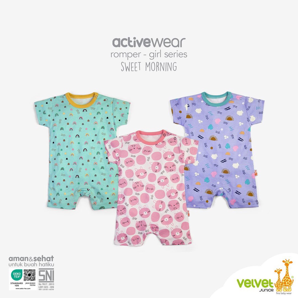 VELVET JUNIOR ACTIVEWEAR ROMPER GIRL SERIES motif Sweet Morning Romper Bayi Perempuan Baju bayi pere