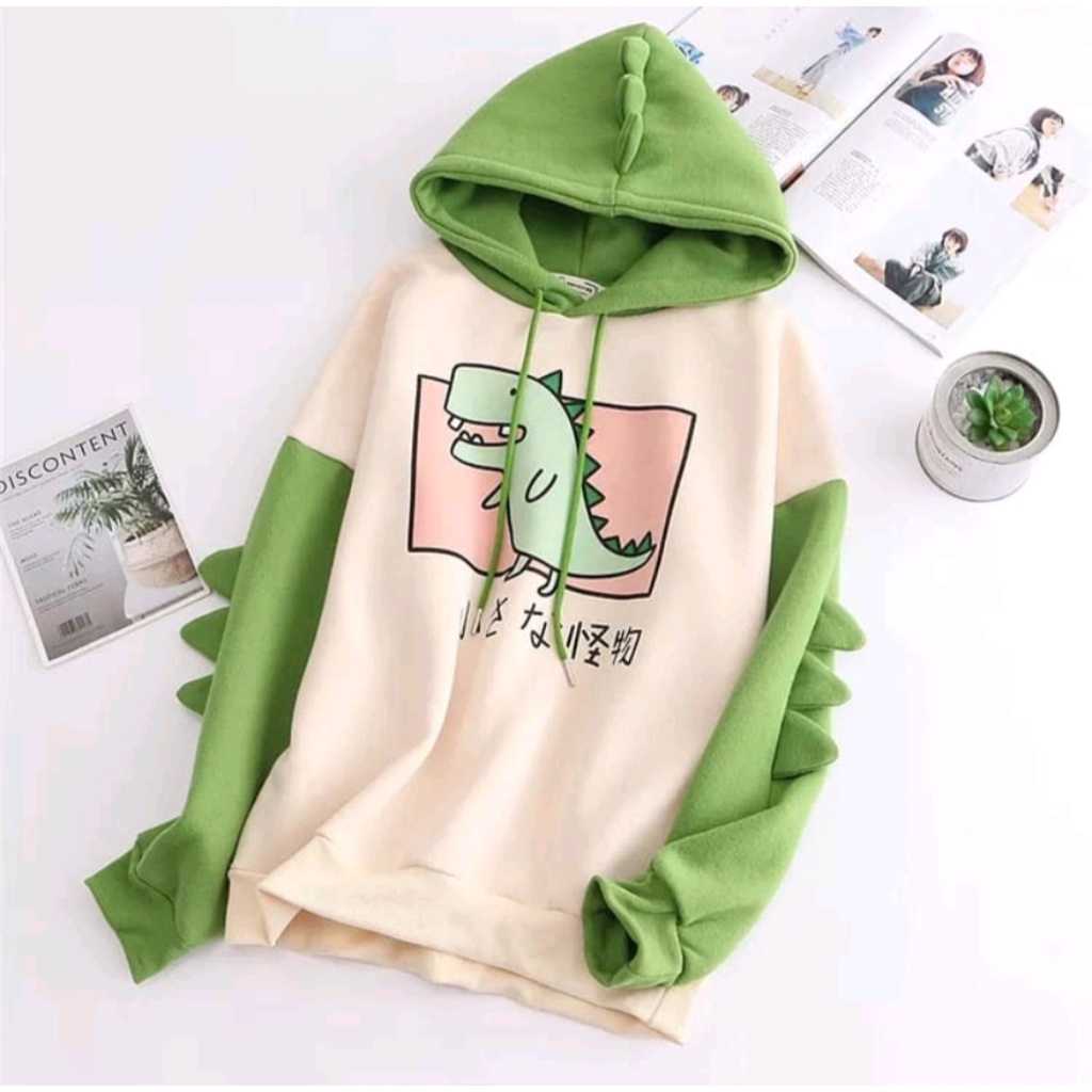 DINOS HOODIE SWEATER WANITA OUTFIT KOREAN STYLE ATASAN JUMPER MOTIF LUCU HOODIE CUTE GIRL