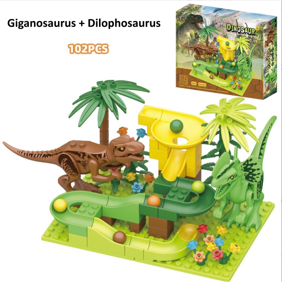 Mainan balok bricks dinosaurus, Mainan brick marble run dino blok