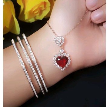 Set Gelang Kalung Titanium permata Zircon  Rose gold