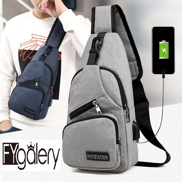 FYGALERY FYG1148 Tas Selempang Pria Tas USB Tas Hp Sling Shoulder Bag Backpack Travel