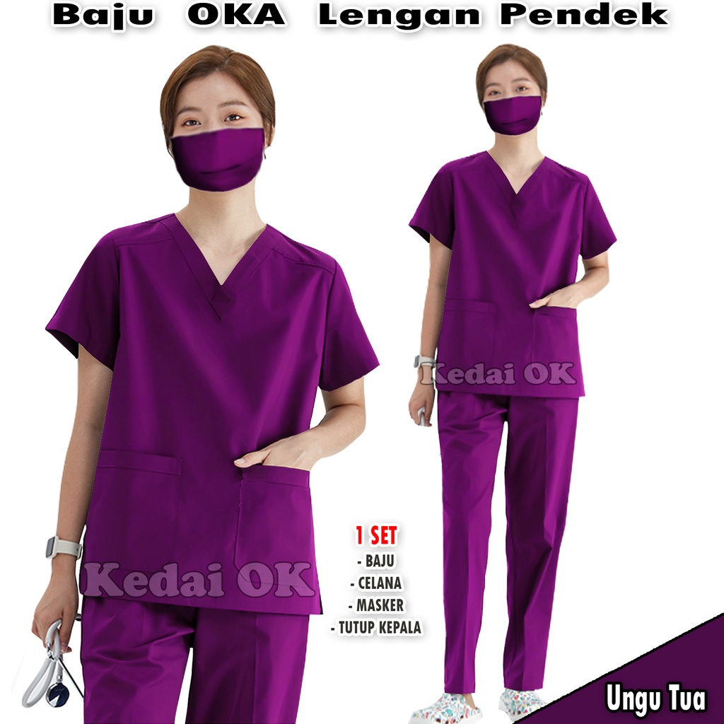 Baju Oka - Seragam Ok Medis Perawat  Lengan Pendek - Baju Jaga Dokter Bidan Suster Babby Sitter - Pria dan Wanita - Bahan American Drill