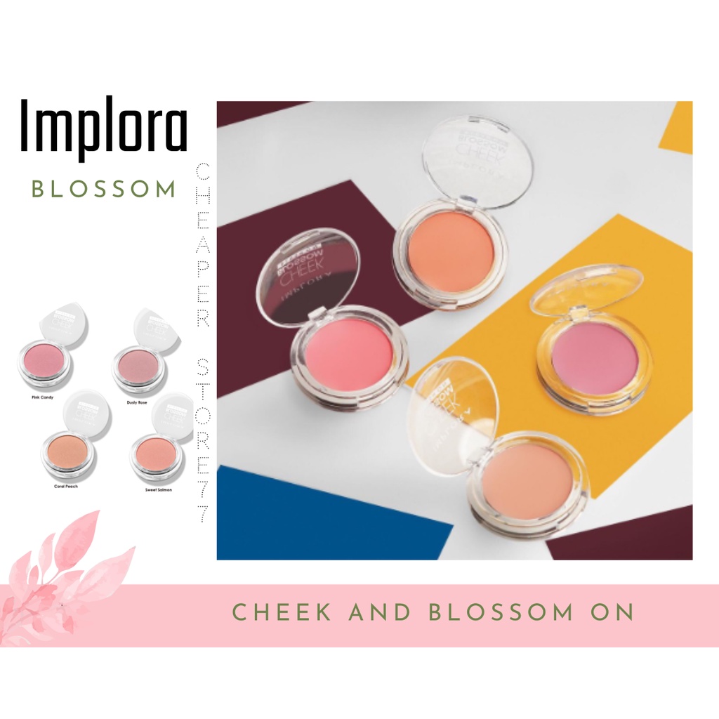 IMPLORA - CHEEK BLOSSOM BLUSH ON CORAL PEACH-DUSTY ROSE-PINK CANDY-SWEET ALMOND