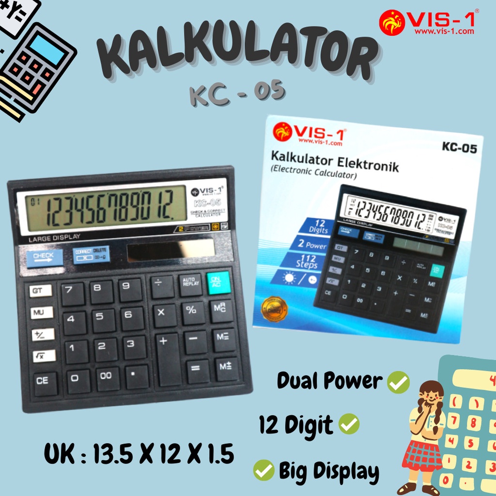 

Kalkulator 12 Digits KC-05 VIS-1 / Kalkulator Hitung