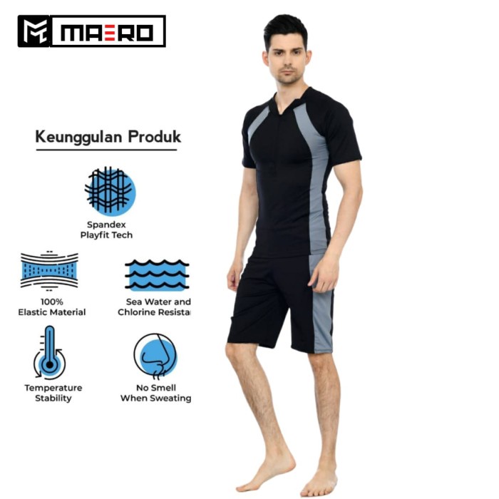 Baju Renang Wanita BAJU RENANG SETELAN PENDEK ORIGINAL UNISEX PRIA & WANITA / AG SPORT - grey, M(K4F