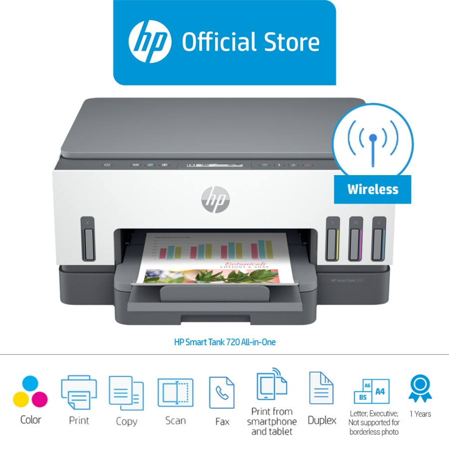 Printer HP Smart Tank 720 Print Scan Copy Wireless SmartTank Wifi