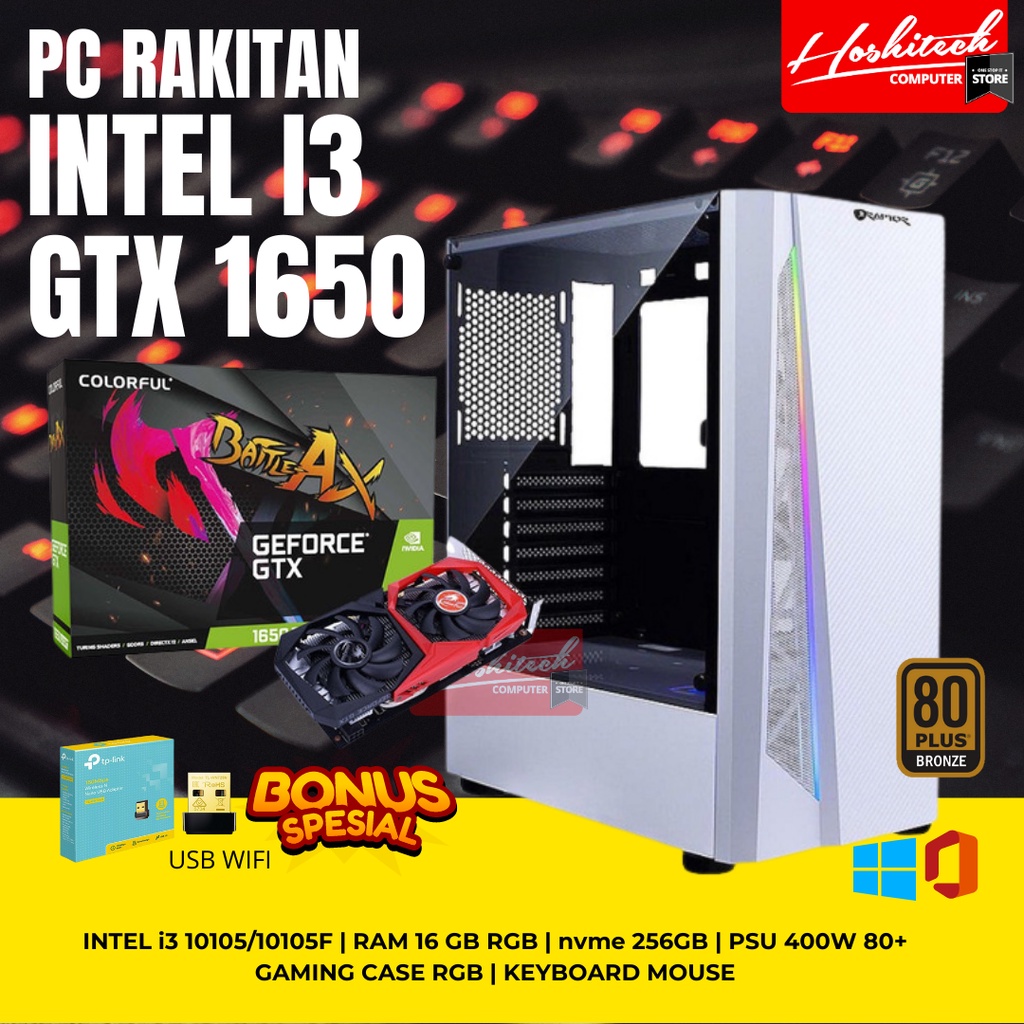 PC RAKITAN GAMING I3 RAM 16GB SSD NVME VGA GTX 1650 4GB DDR6