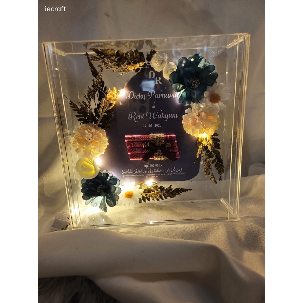 1 HARI JADI Mahar Akrilik 20x20 cm Mahar Pernikahan Akrilik Mahar Unik Mahar Aesthetic Mahar Transparan