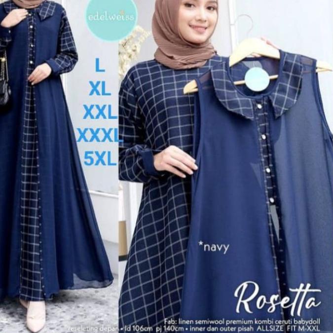 ✭ gamis jumbo 2 in 1 set outer ukuran L XL XXL 3XL 5L Ld   140 gamis set outer Rosetta motif kotak k