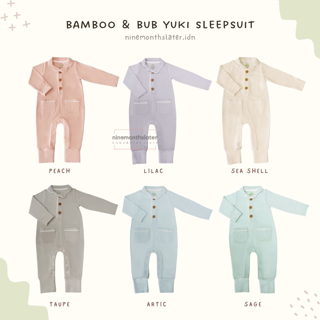 Bamboo and Bub Yuki Sleepsuit - Baju Tidur Button Anak Bayi Sleep Suit Jumpsuit Piyama Pajamas Pyjamas Long Sleeve Lengan Panjang