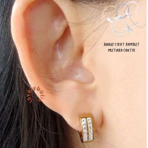 Anting Titanium anti karat Model Clip Jepit Sant1 Terbaru Bonus 1 Ikat Rambut Cantik - Lovleybutik