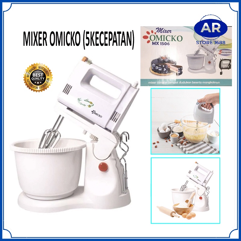 AR MIXER OMICKO / OMEGA MX1506 STANDING 5 KECEPATAN / MIXER COLOKAN LISTRIK ALAT PENGADUK KUE SET MANGKOK