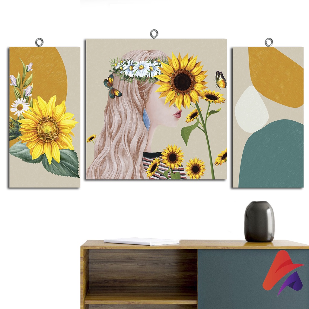 HIASAN DINDING GIRL FLOWER AESTHETIC (FULL SET ISI 3) WALL DECOR PAJANGAN DINDING POSTER KAYU RUANGAN