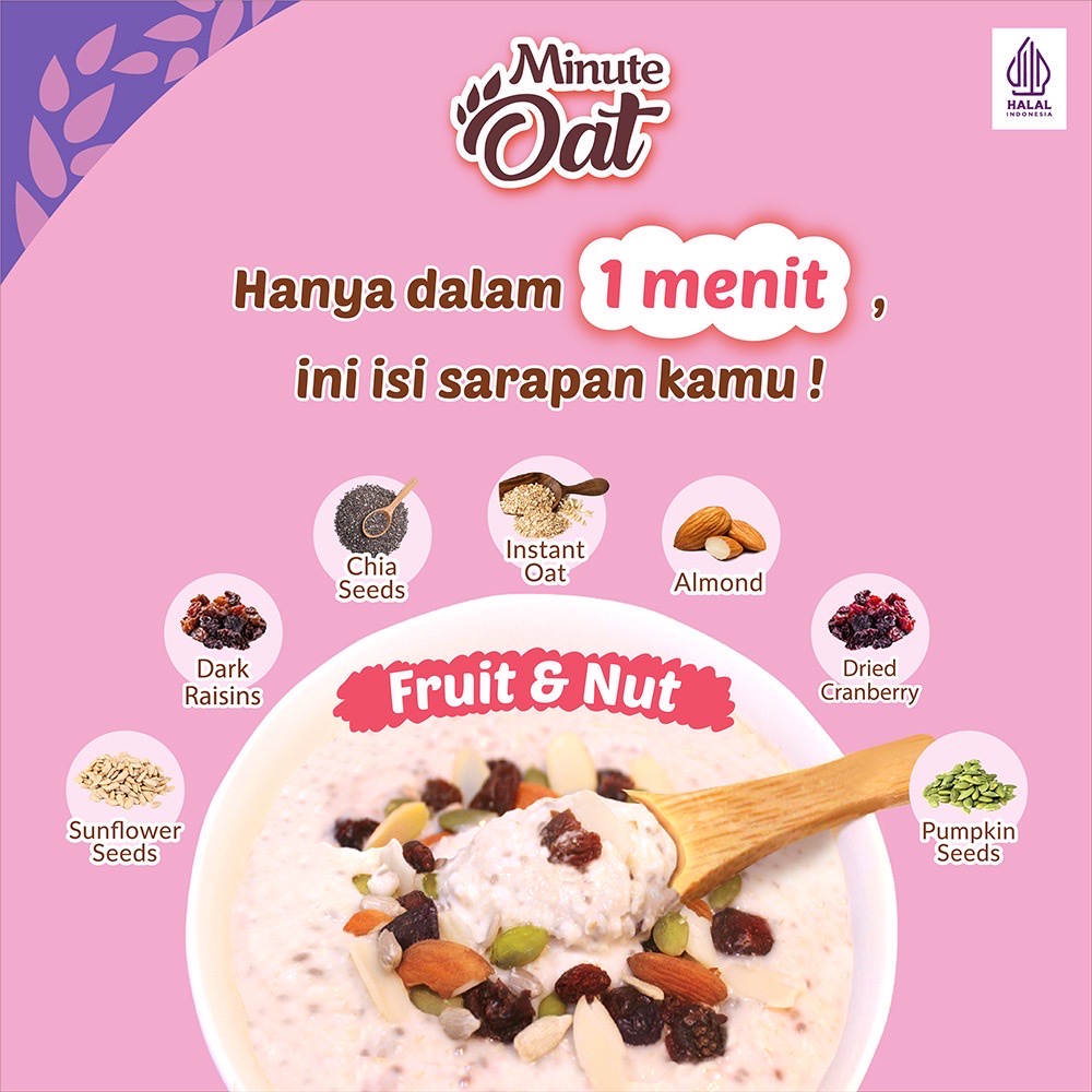 GRANOLAB Minute Oat 65g - Instant Oatmeal - Whole Grain - Kaya Serat - Sarapan Instan Sehat