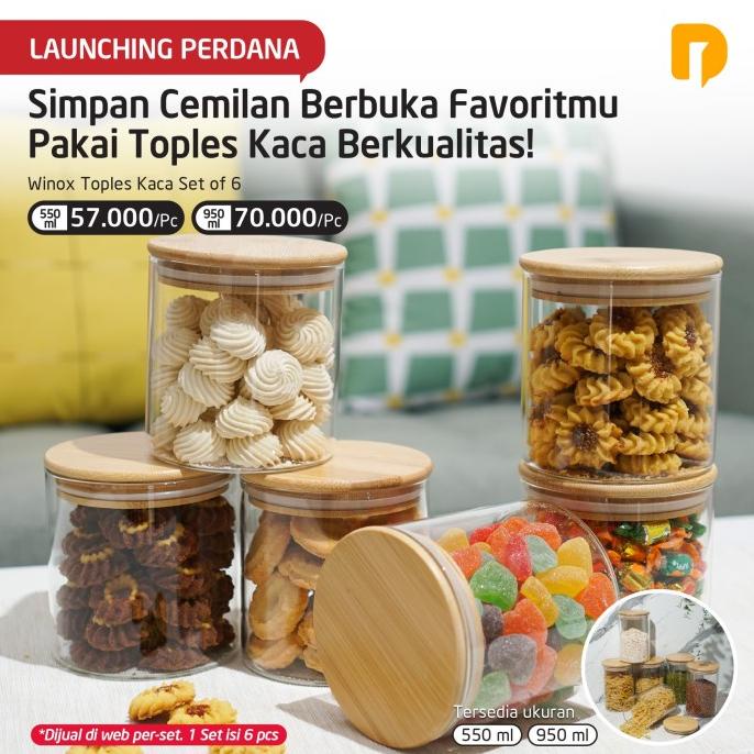 Toples Kue Kering Lebaran Kaca Bening Cantik Minimalis 550 950ML Winox